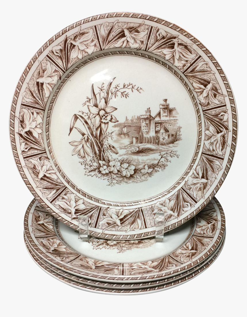 1882 ~ Four Victorian Brown Transfer Printed English - Plate, HD Png Download