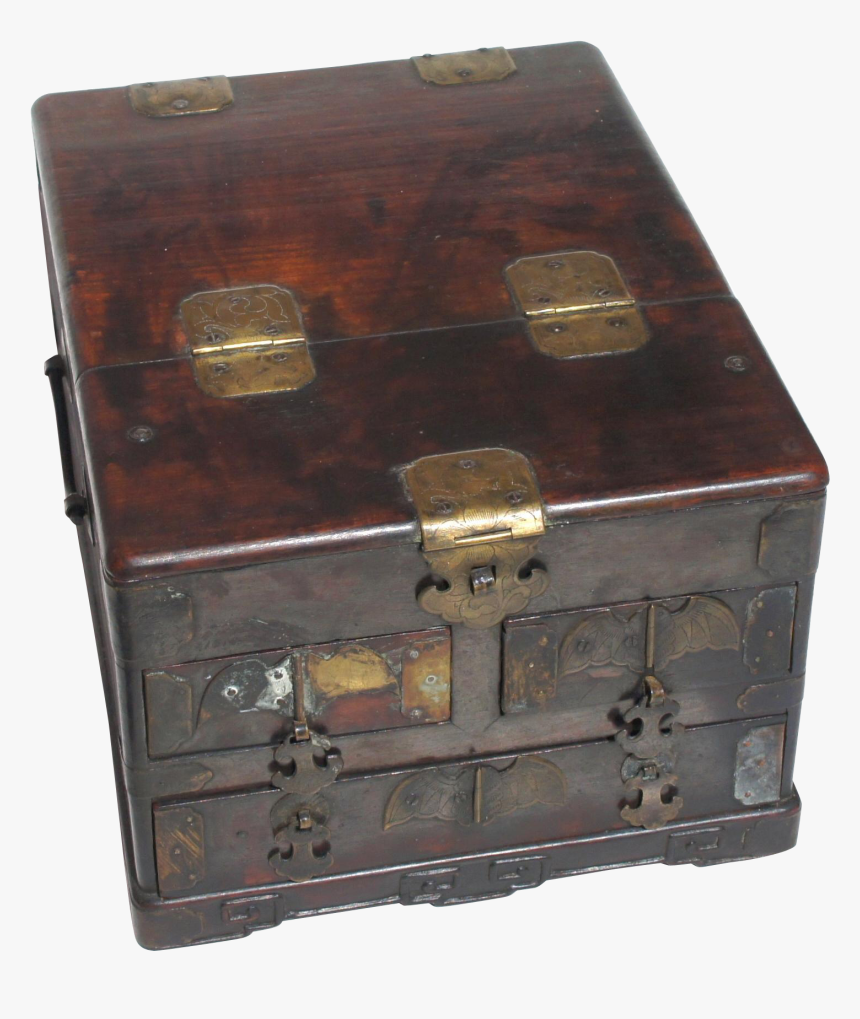 Antique Rosewood Brass Chinese Make-up Vanity Mirror - Drawer, HD Png Download