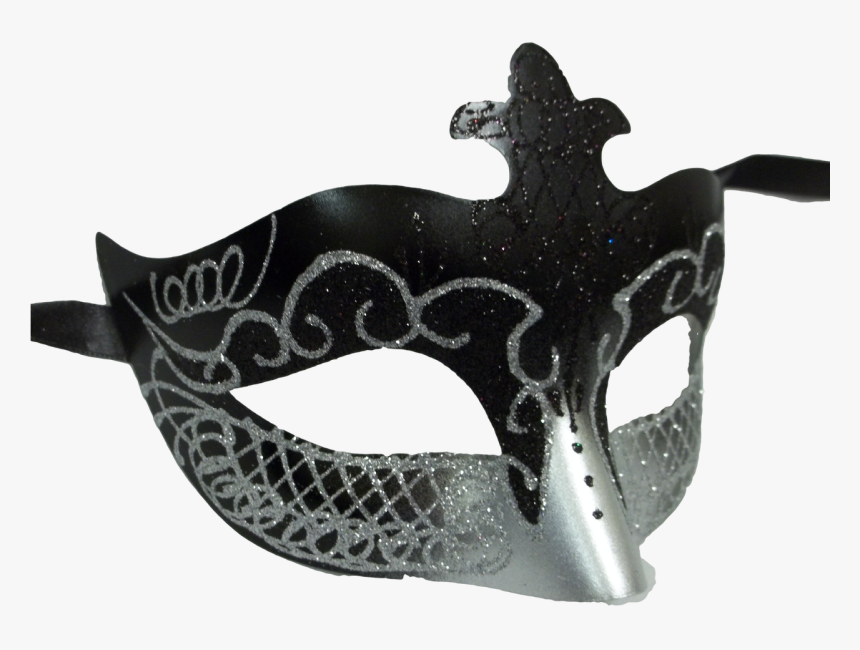 Black Silver Scroll Venetian Mask Masquerade Costume - Mask, HD Png Download