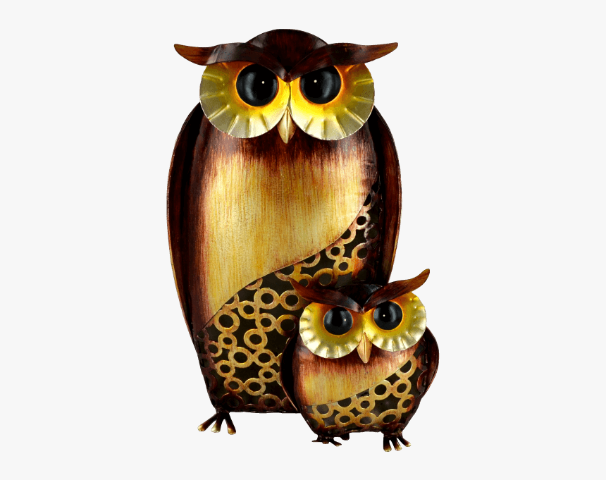 Metal Owl & Baby - Great Horned Owl, HD Png Download