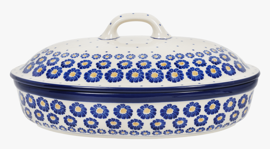Covered Oval Casserole 
 Class Lazyload Lazyload Mirage - Blue And White Porcelain, HD Png Download