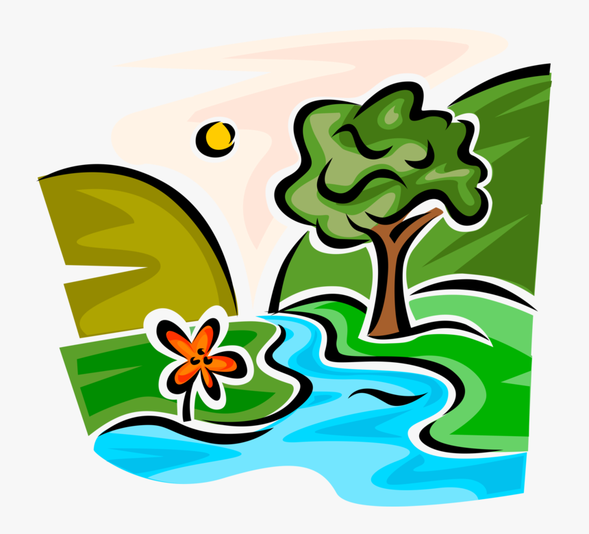 Mountain Stream With Trees Picture Freeuse Download - Creek Clipart