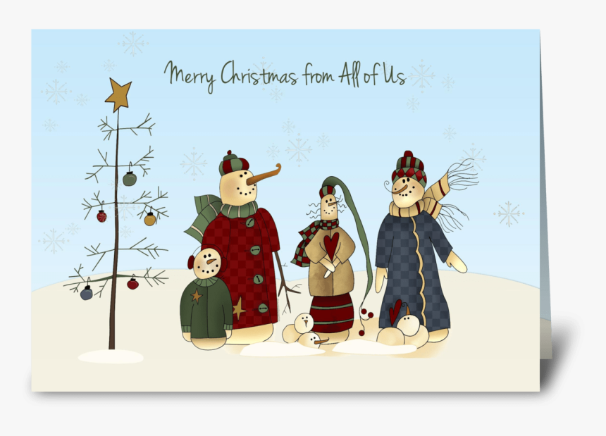 Snowmen Group, Winter Scene Greeting Card - Christmas Card, HD Png Download