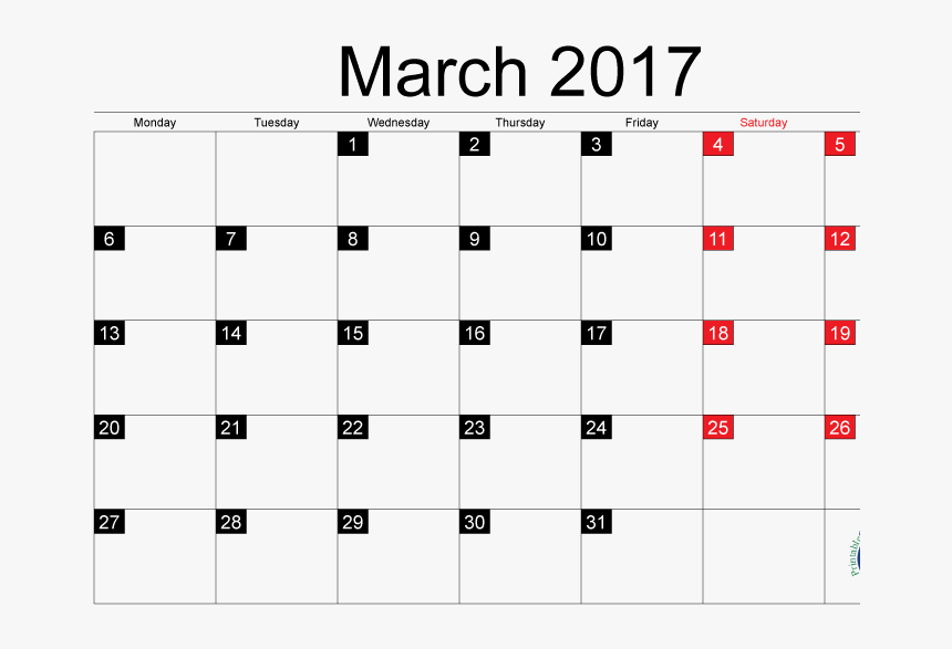 Printable March 2017 C - Calendar, HD Png Download