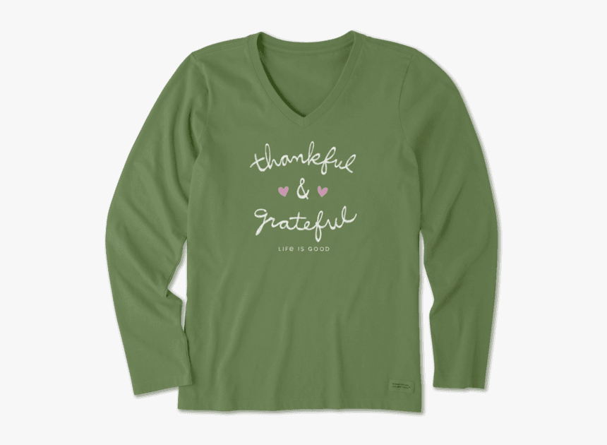 Women S Thankful And Grateful Long Sleeve Crusher Vee - Sleeve, HD Png Download