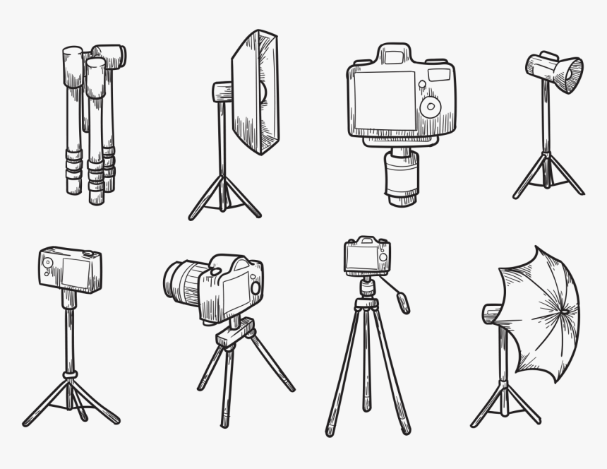 Free Hand Drawn Trípode De La Cámara Vectores - Camera Tripod Drawing, HD Png Download