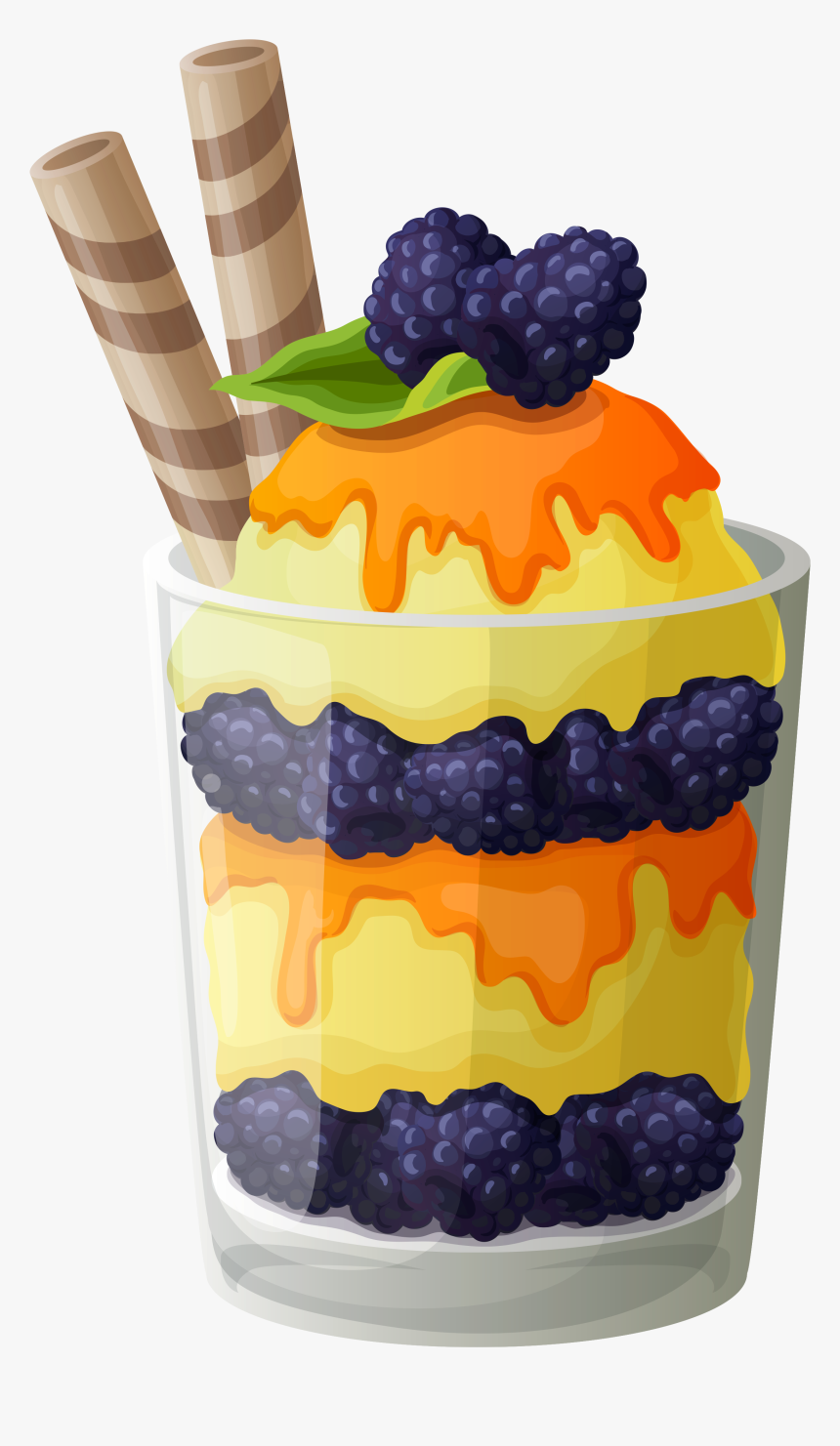 Pink Ice Cream Cup With Blackberry Png Clipart - Ice Cream Cup Clipart Png, Transparent Png