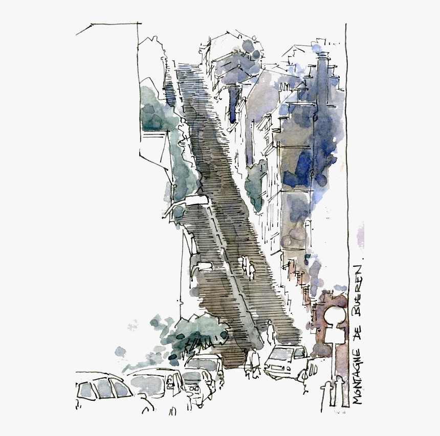 Picture Black And White Library Painting Sketch Stairs - Drawing, HD Png Download