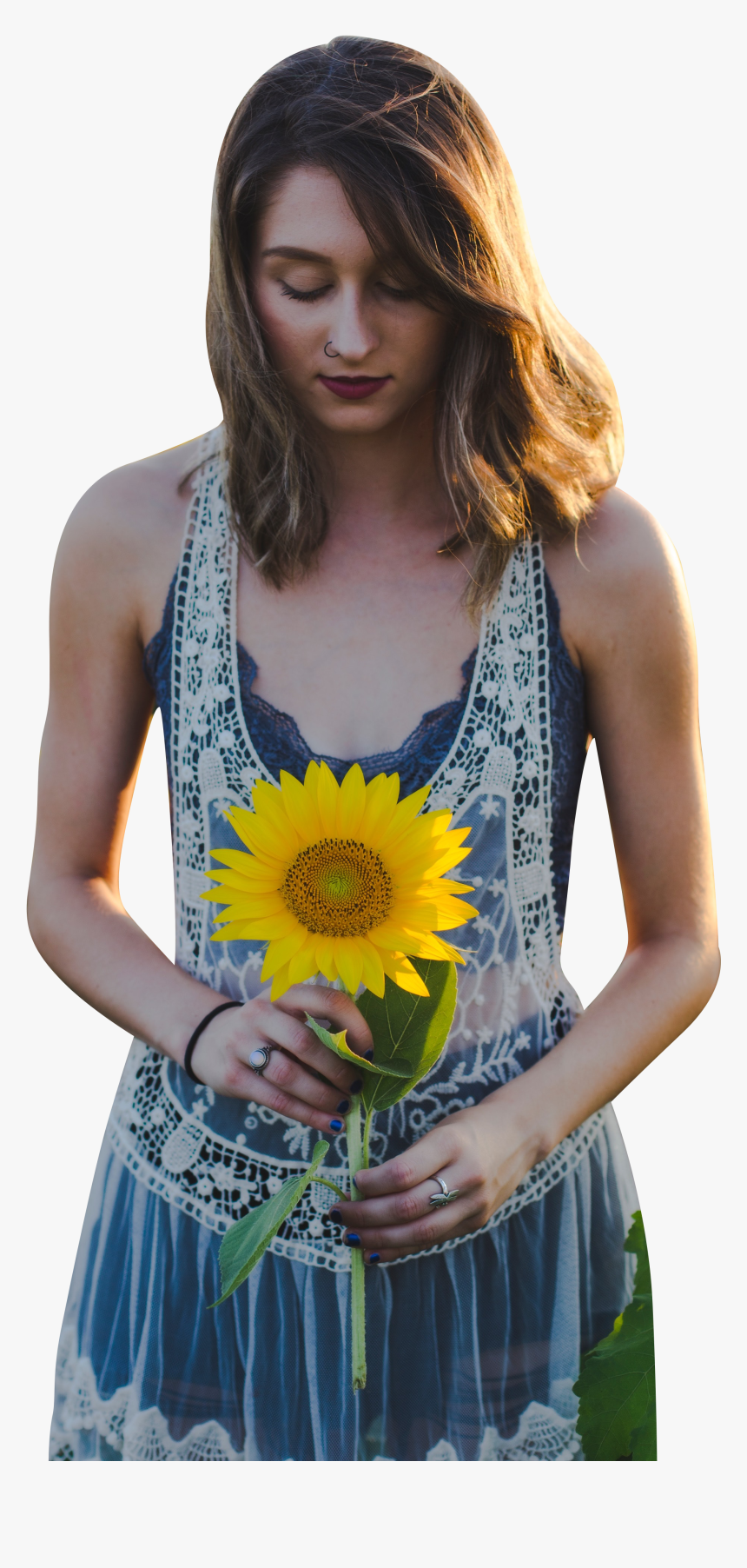Woman Holding Sunflower, HD Png Download