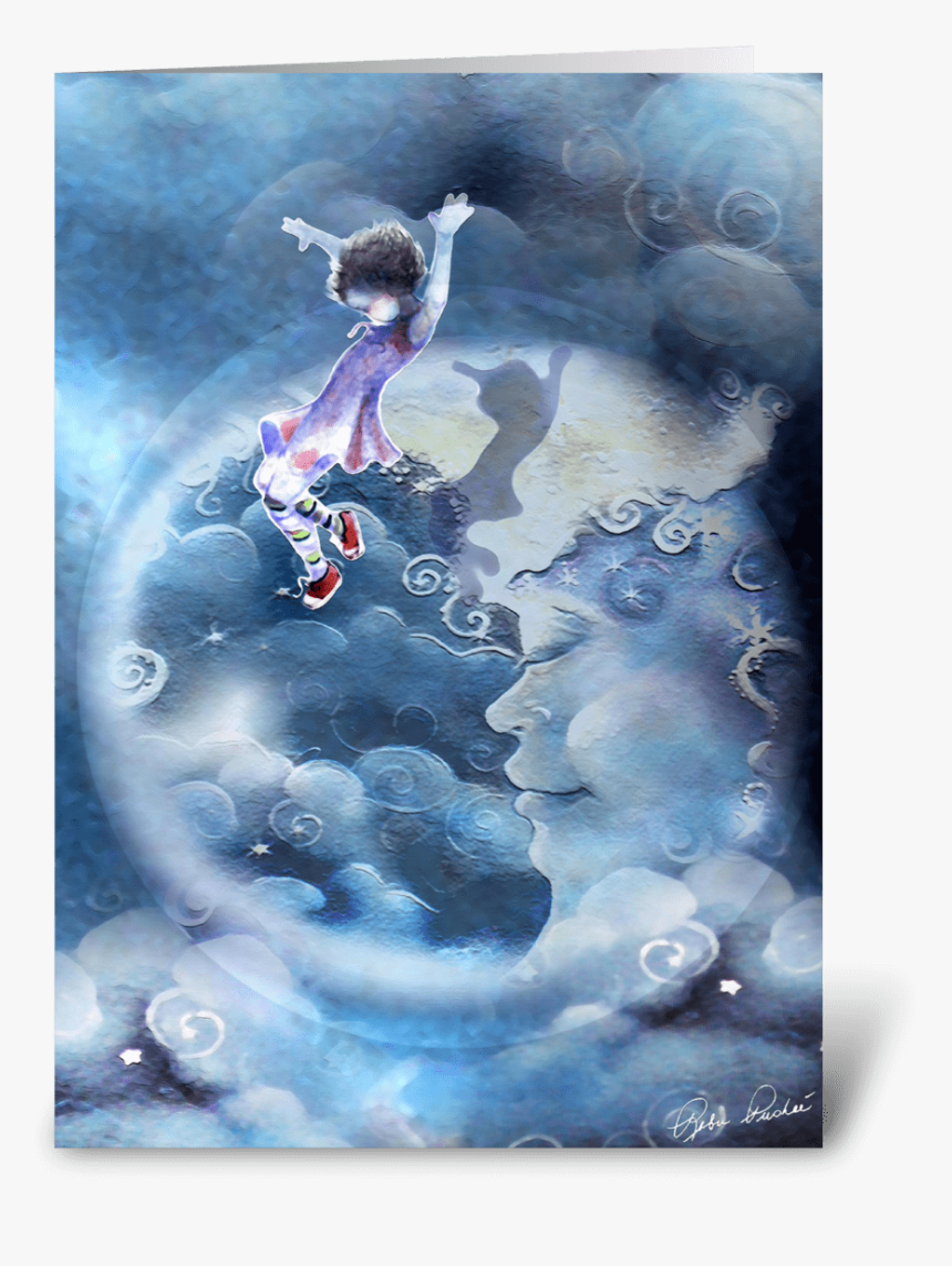 Little Girl Jumps Over The Moon Greeting Card - Mermaid, HD Png Download