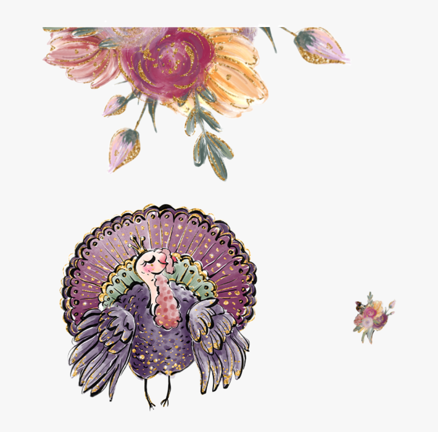 #watercolor #turkey #flowers #glitter #fall #autumn - Illustration, HD Png Download