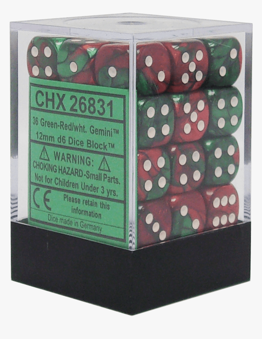 Gemini Green-red With White 12mm D6 - Chessex 12mm D6, HD Png Download