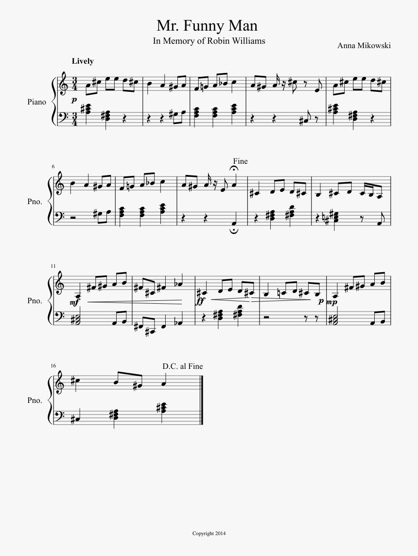 Funny Man Sheet Music Composed By Anna Mikowski 1 Of - Single Note Guitar Songs, HD Png Download
