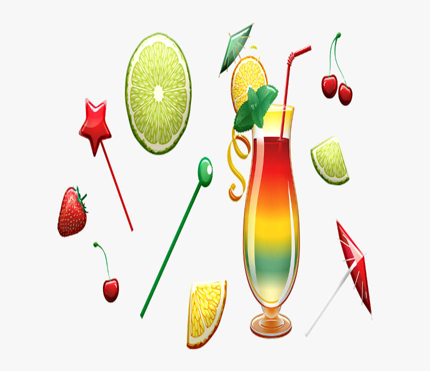 Tropical Drink, Cocktail, Lemon, Lime, Umbrella - Strawberry, HD Png Download