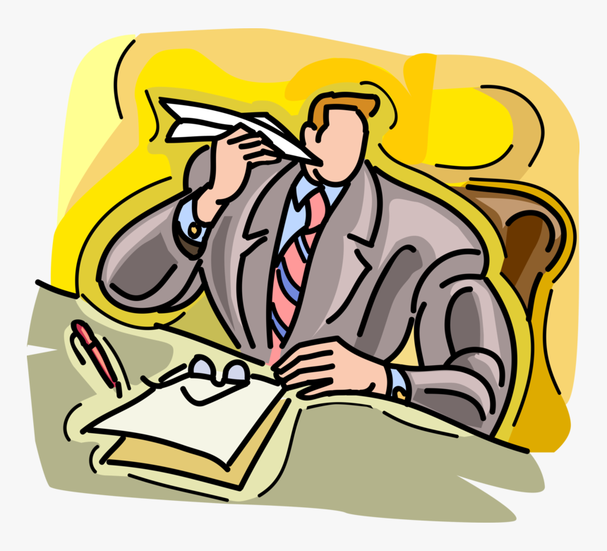 Vector Illustration Of Bored Businessman Makes Paper, HD Png Download