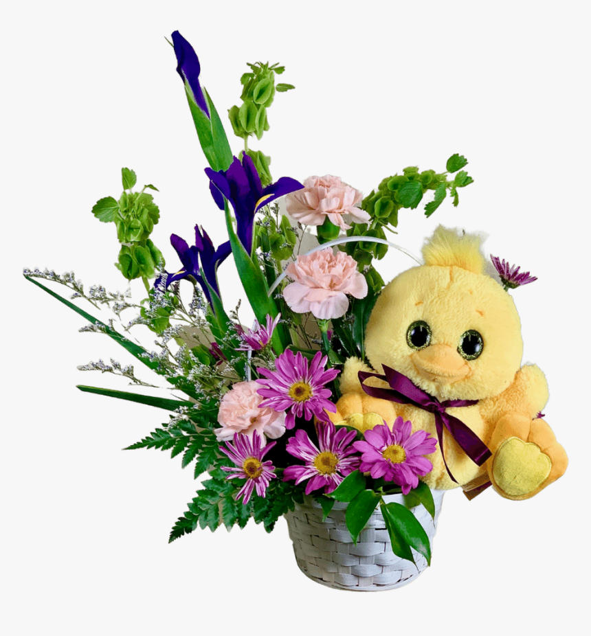 Basket Arrangement Of Purple Iris, Green Bells Of Ireland, - Bouquet, HD Png Download
