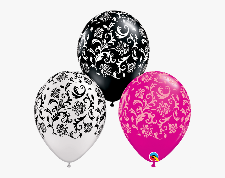 Party Supplies Balloons Pearl White Black Print Damask - Balon Batik, HD Png Download