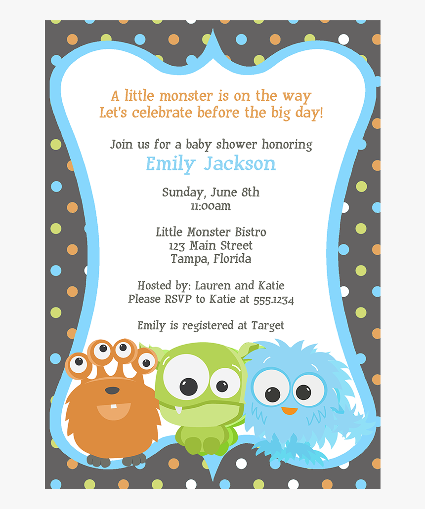 Little Monster Baby Shower Invitation - Cartoon, HD Png Download