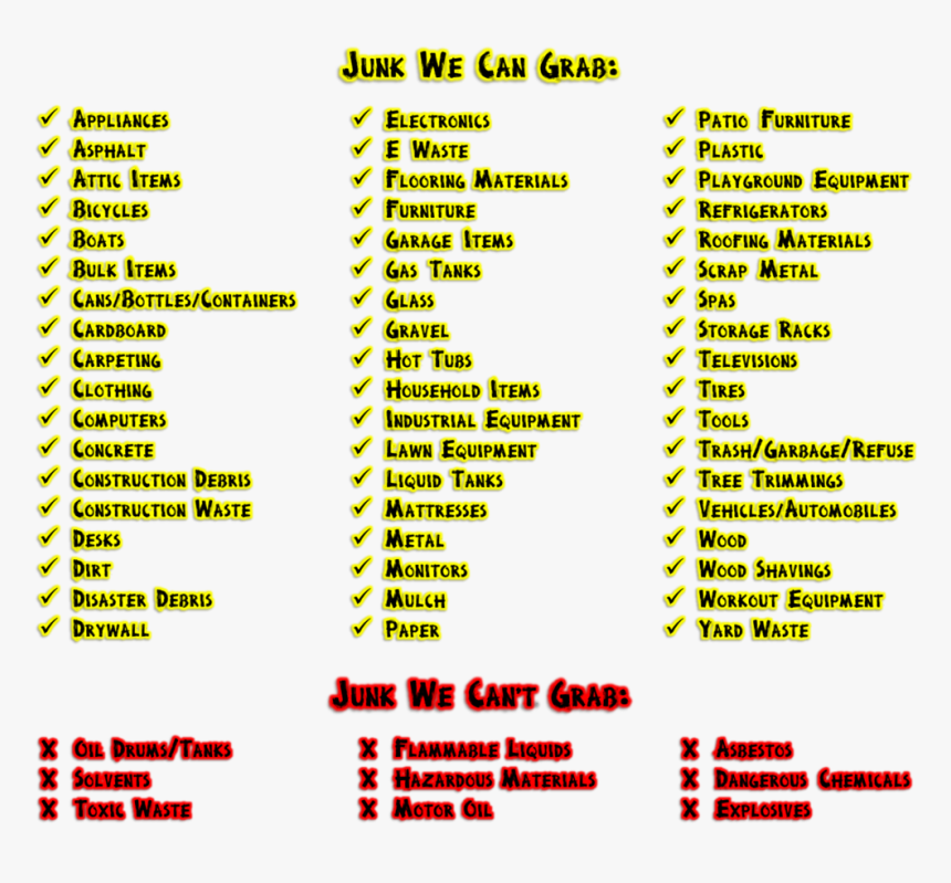 Items We Can Grab List - List Of Junk Removal Items, HD Png Download