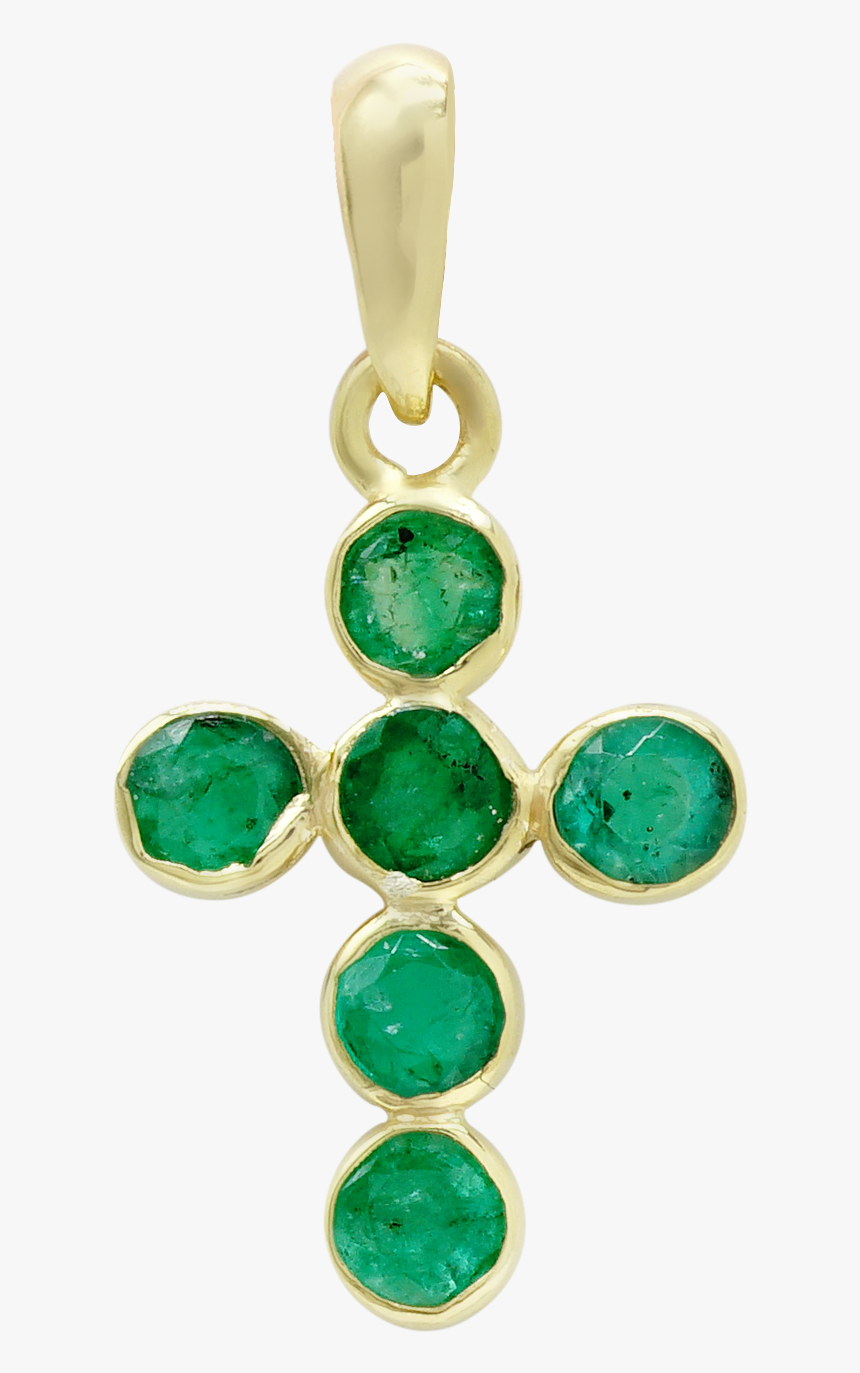 14k Yellow Gold Bezel Set Cross Pendant With Emerald - Pendant, HD Png Download