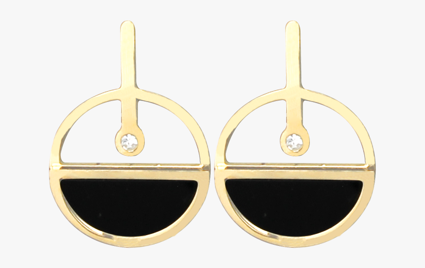 Arete Dorado Con Detalle Negro Y Piedrita Aa18060171 - Earrings, HD Png Download