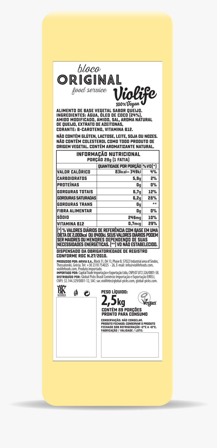 Violife Bloco Original 2,5kg, HD Png Download