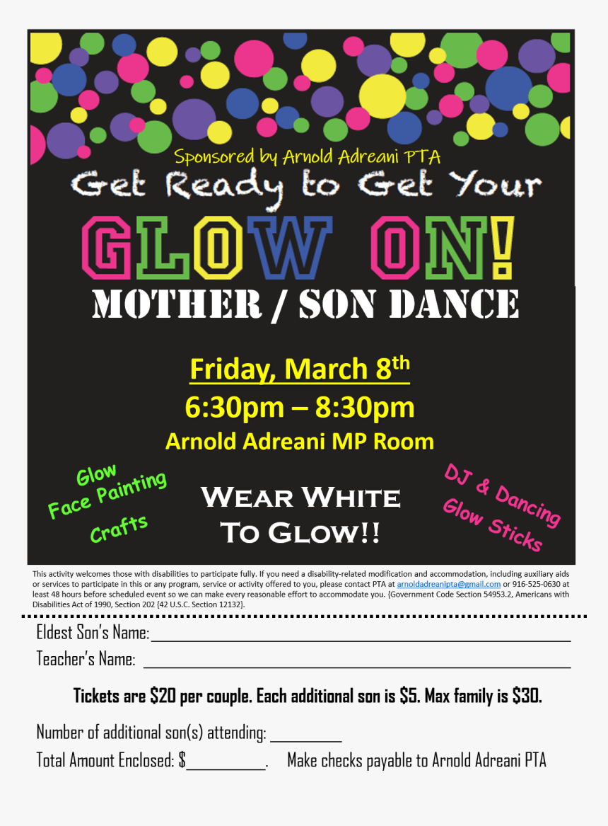 Get Ready To Get You Glow On At The Mother/son Dance - Mother Son Glow Dance Flyer, HD Png Download