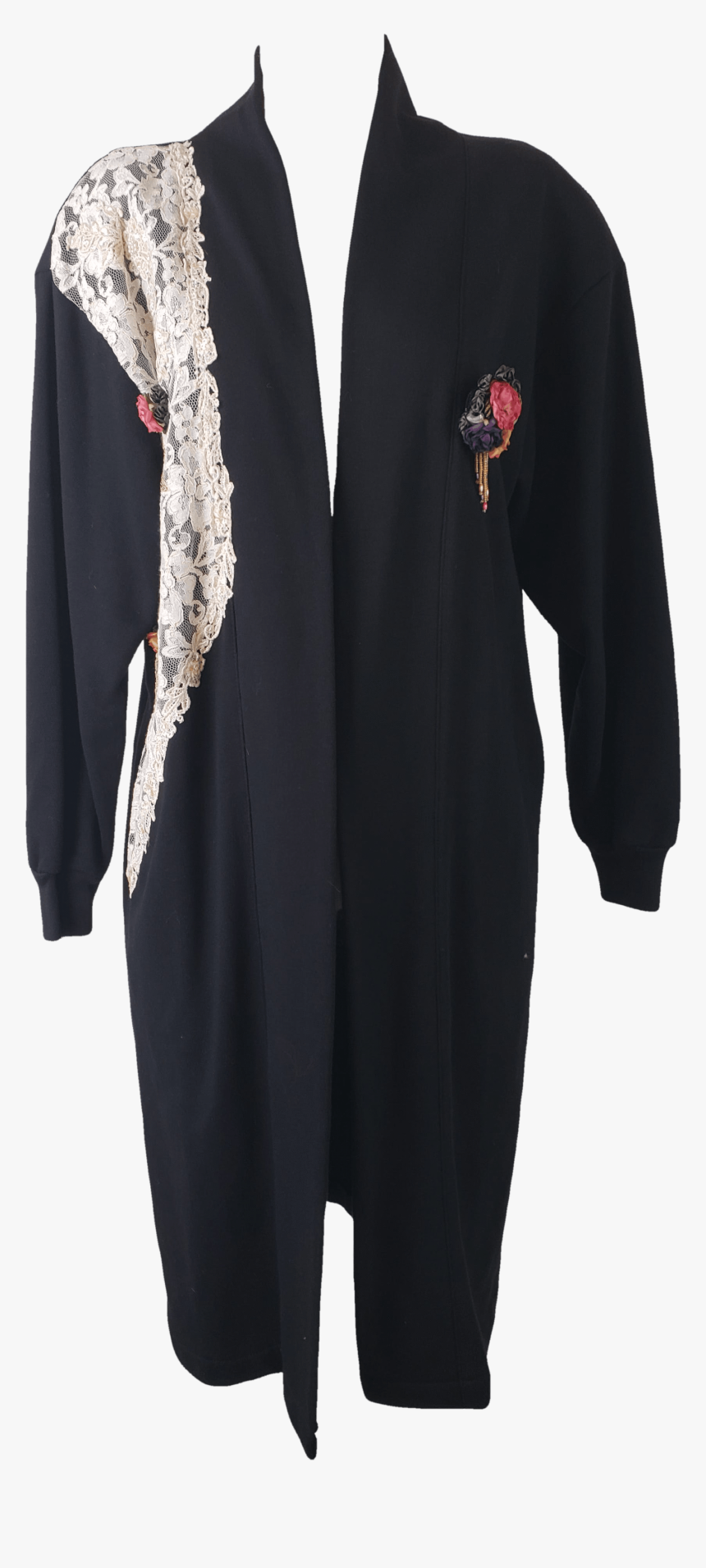 80 S Long Open Cardigan With Lace Detailing With Flower - Costume, HD Png Download