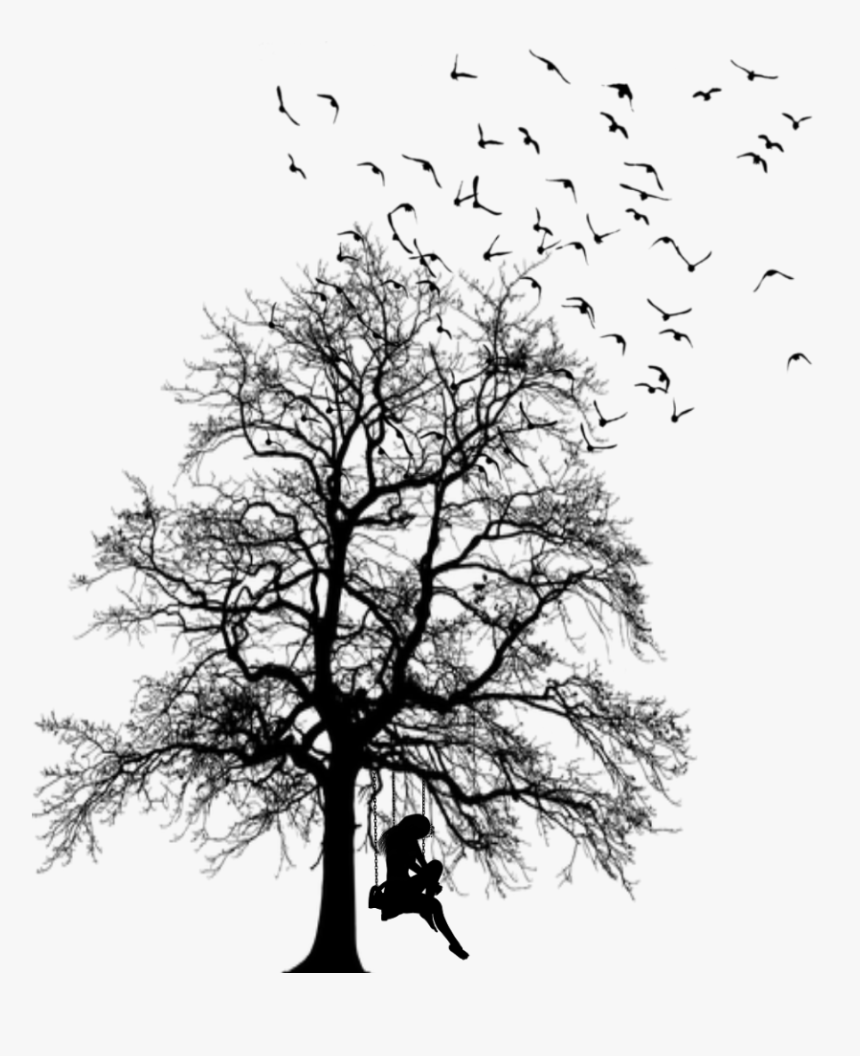 Transparent Tree With Swing Clipart - Swinging Girl Silhouette Tree, HD Png Download