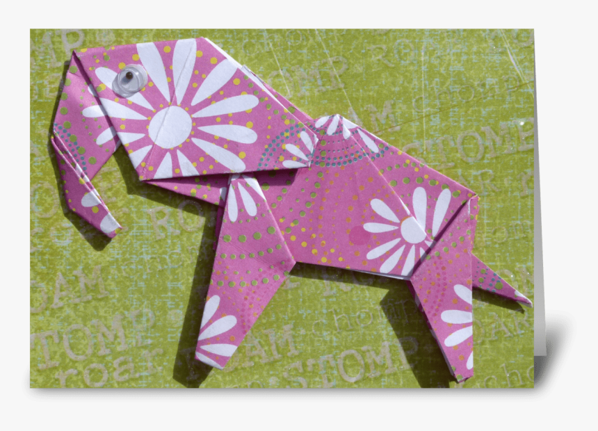 Pink Elephant Greeting Card - Origami, HD Png Download