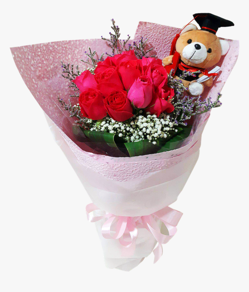 Graduation Red Roses With Bear - Bouquet, HD Png Download