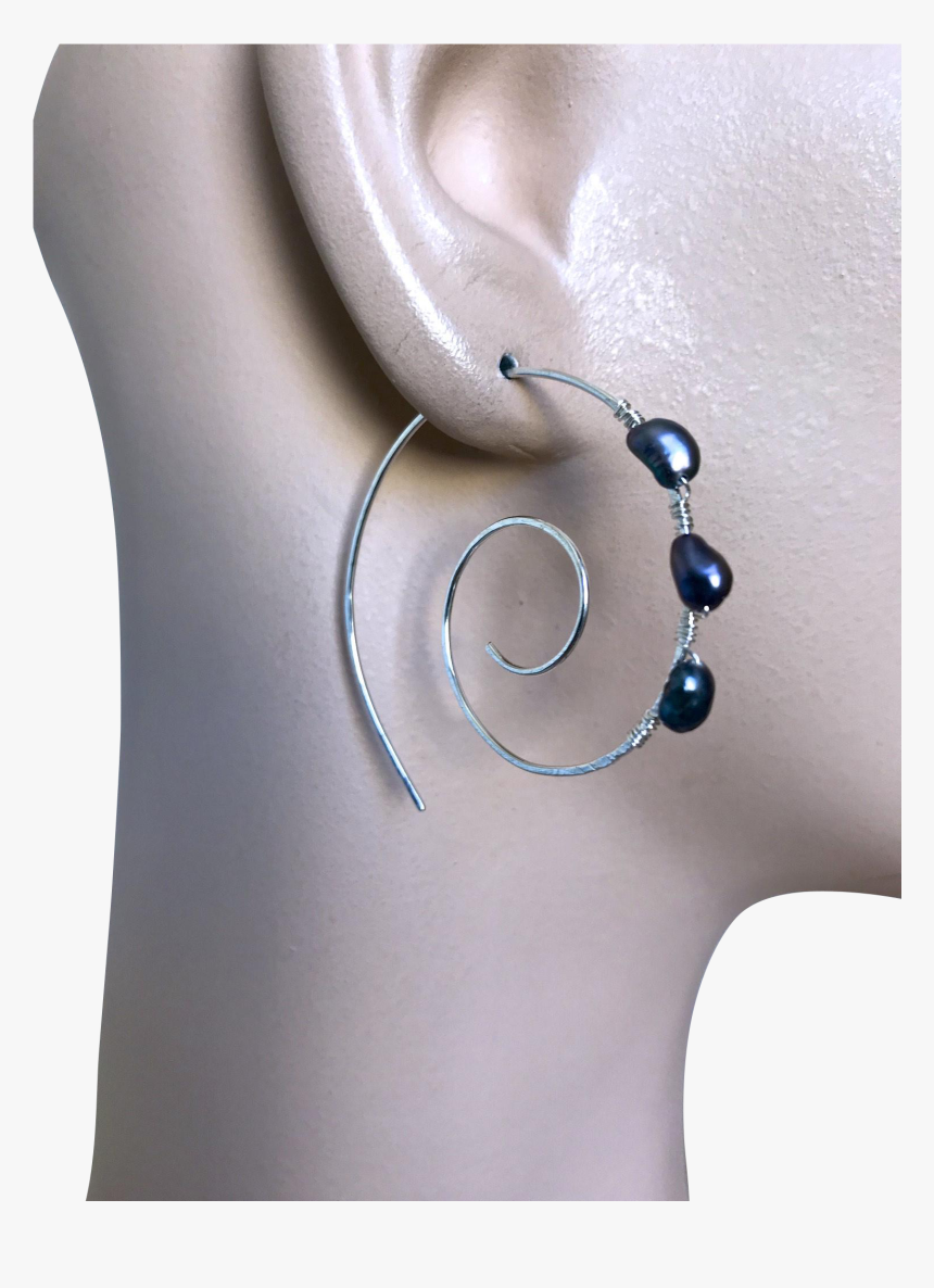 Silver Spiral Hoops, Swirl Earrings, Pearl Hoops, Black, HD Png Download
