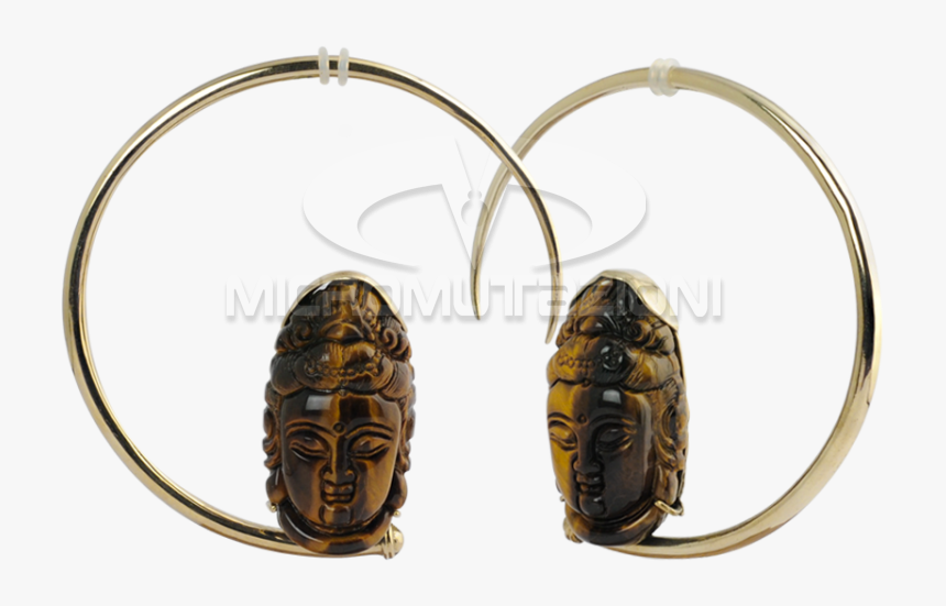 Large Brass Hoops With Tiger Eyes Shiva Mask Brass - Cockroach, HD Png Download