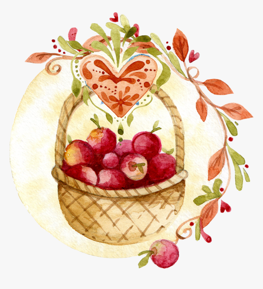 Floral, Apple, Basket, Thanksgiving, Tag, Fall - Fall Apple, HD Png Download