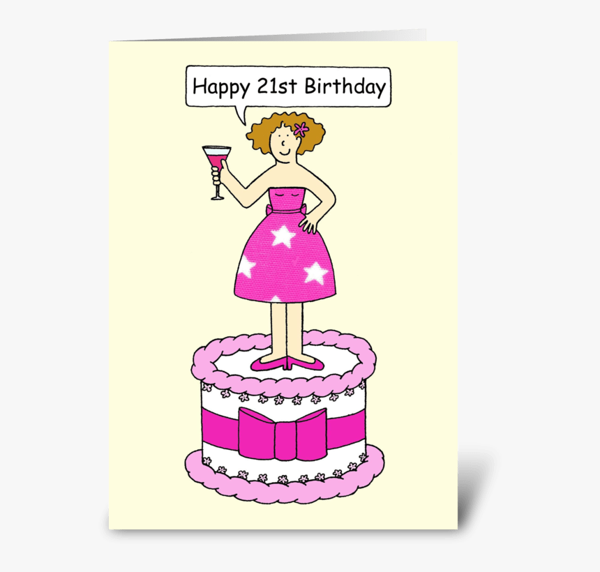 Happy 21st Birthday Lady On A Cake - 50th Birthday Cake Cartoon, HD Png Download