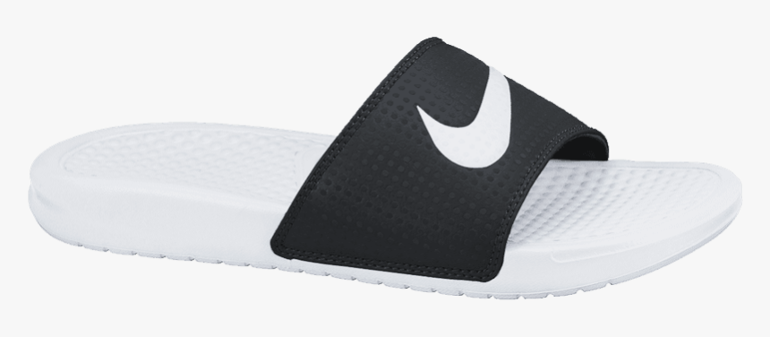 312432 019 Nike Benassi Swoosh Black/white White - Slipper, HD Png Download