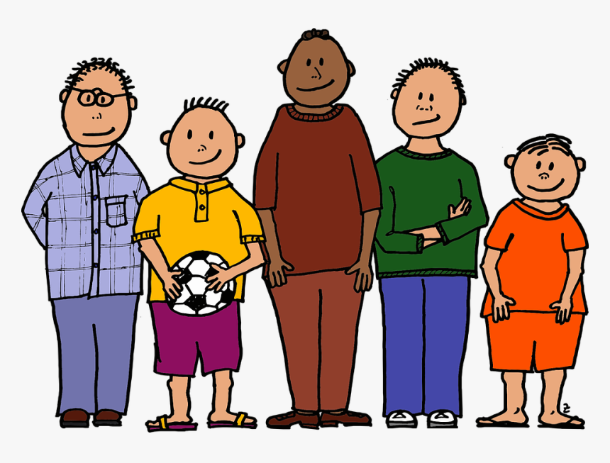 Ball Colour Five Young Boys Four Different Sizes - Group Of Boys Cartoon Png, Transparent Png