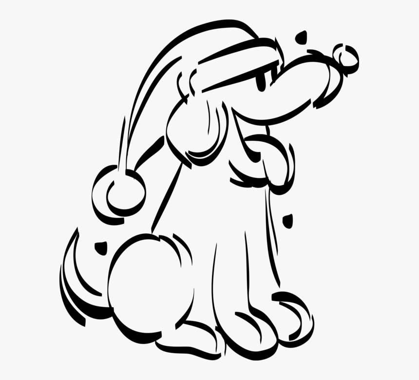 Vector Illustration Of Puppy Dog Wearing Santa Christmas - Christmas Pup Clipart Black And White, HD Png Download