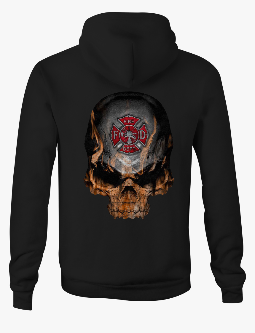 Zip Up Hoodie Flaming Skull Fire Fighter Maltese Cross - Hoodie, HD Png Download