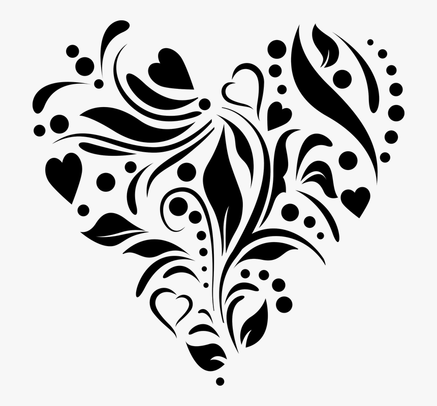 Heart, Stencil, Cutting File, Romance, Design - Heart Stencil Black And White, HD Png Download