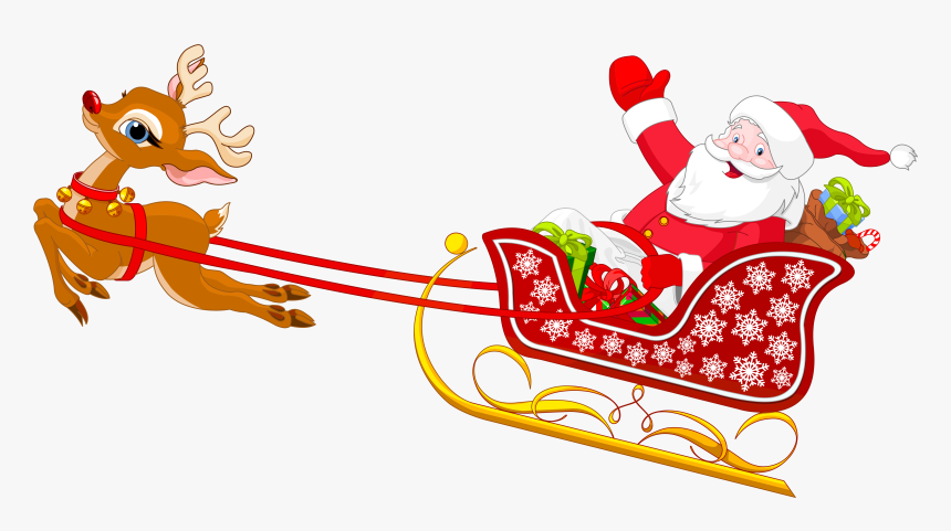 Santa And Reindeer With Sled Png Clipart - Transparent Santa Sleigh Clipart, Png Download