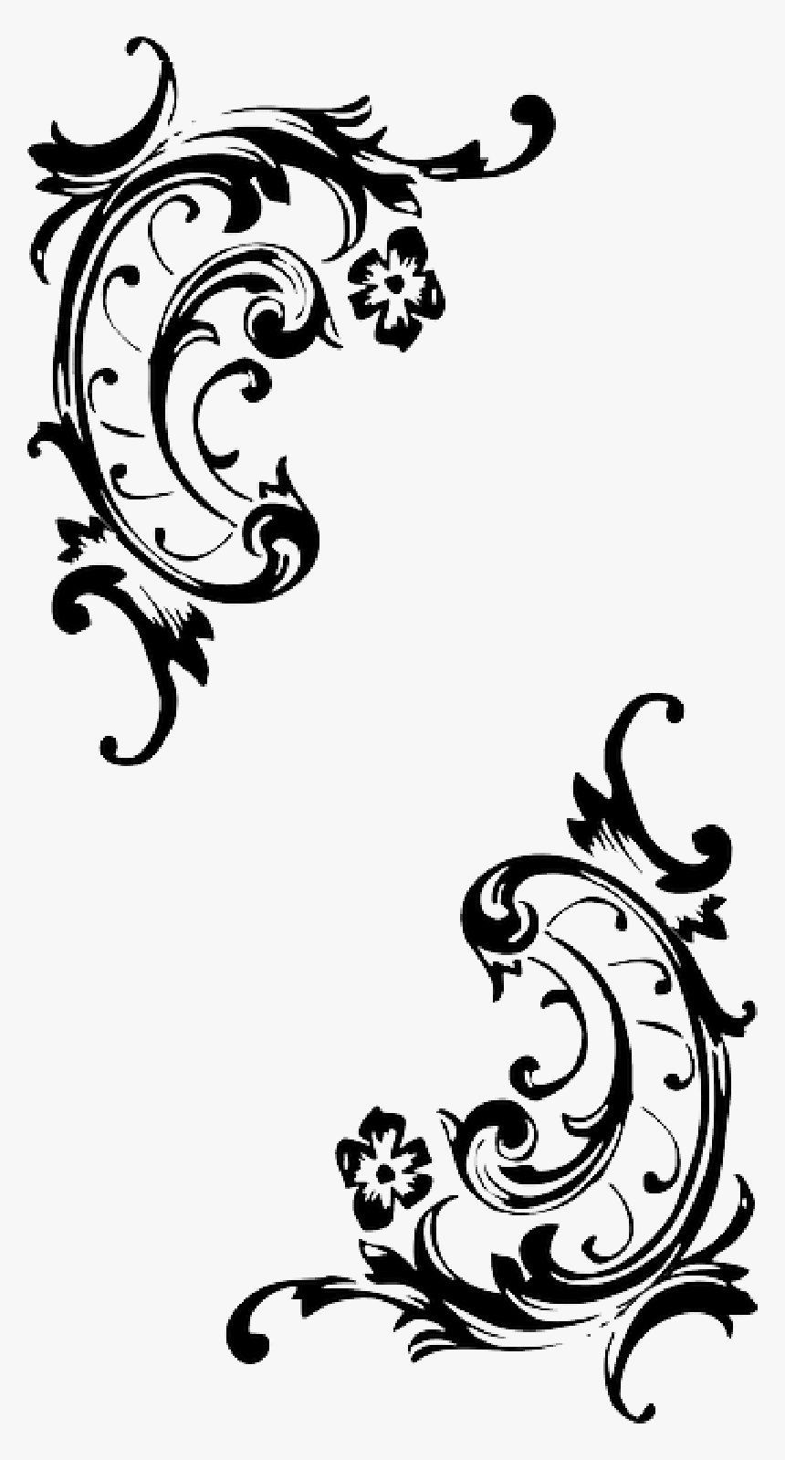 Baroque, Pattern, Style, Flourish, Corner, Border - Baroque Black And White, HD Png Download