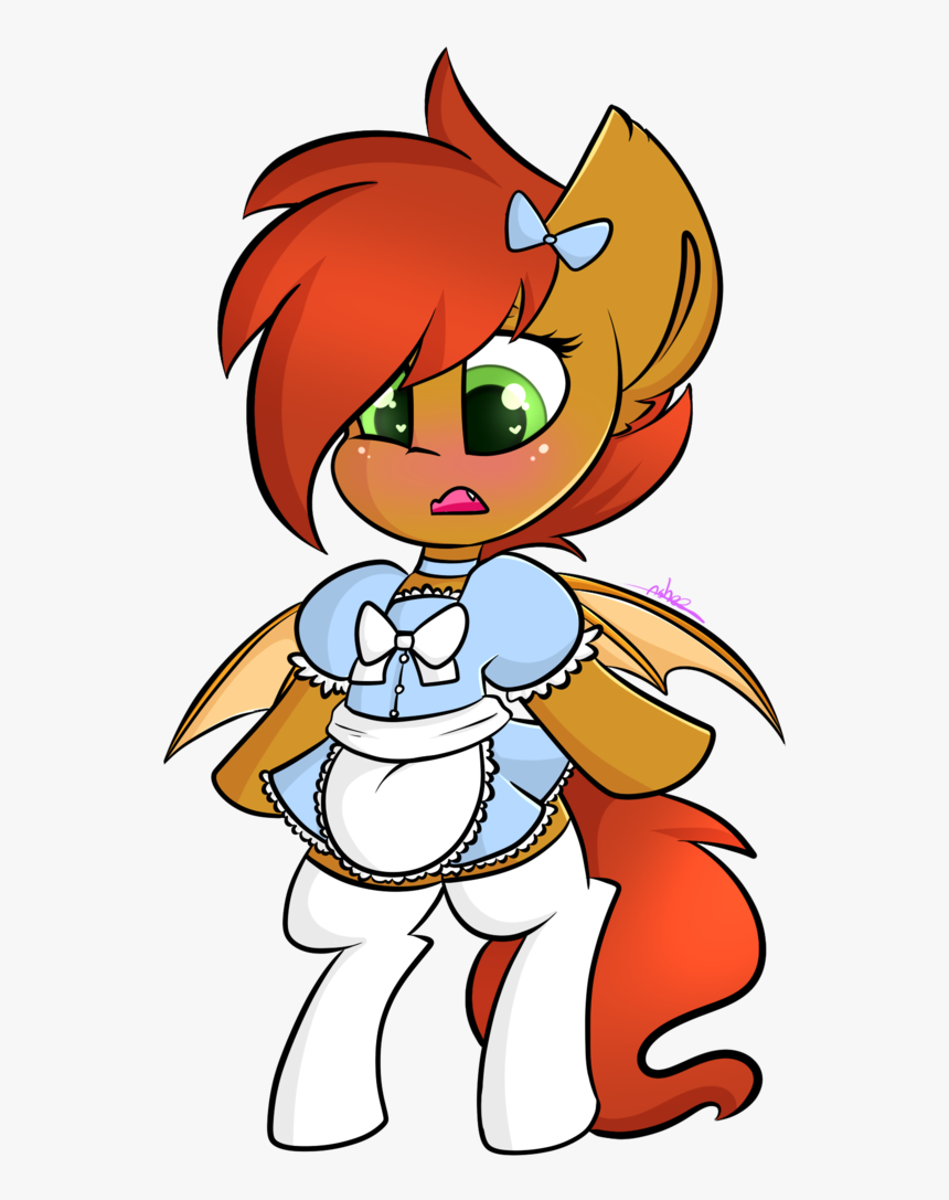 Ashee, Bat Pony, Blushing, Bow, Clothes, Cute, Maid, - Cartoon, HD Png Download