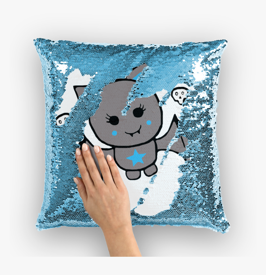 Cute Bat Blue Star On White Sequin Cushion Cover - Print Sequin Pillow, HD Png Download