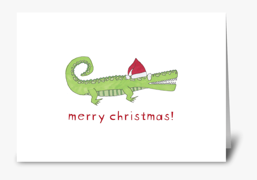Santa Gator Greeting Card - Gator With Santa Hat, HD Png Download