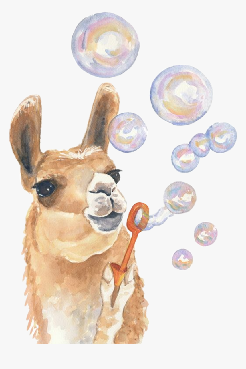 #watercolor #alpaca #llama #bubbles #blowing #babyanimals - Llama Painting, HD Png Download
