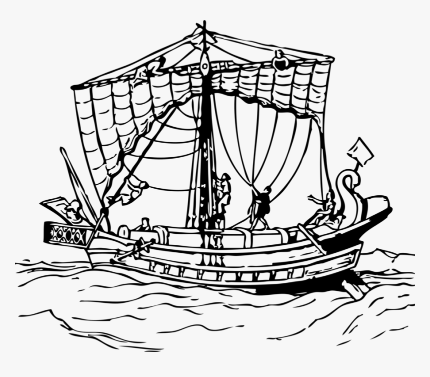 Caravel,ship,boat - Brailed Sail, HD Png Download