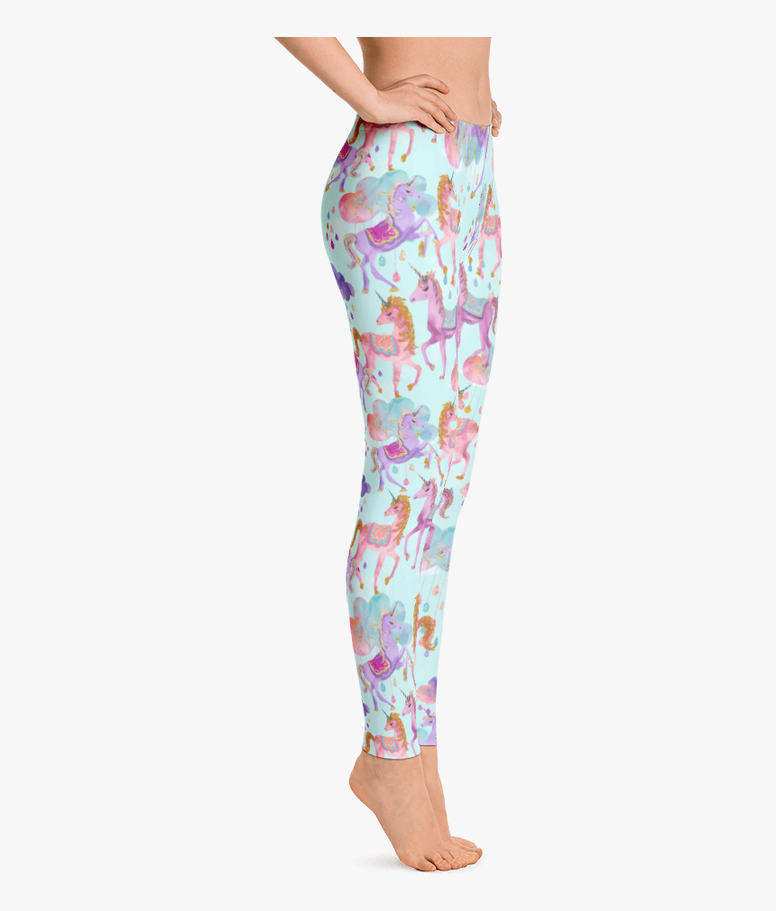Unicorn Rain Cloud Print Leggings - Pink Striped Leggings, HD Png Download