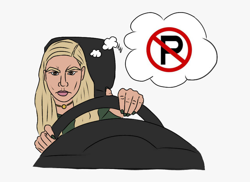Graphic Depicts A Blond Woman Angrily Driving Because - Parking Sign, HD Png Download