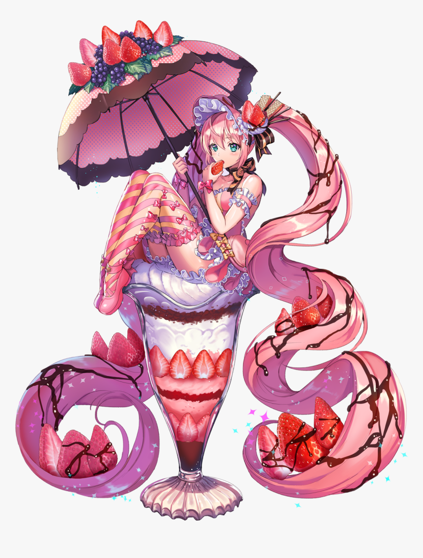 #pink Hair, #umbrella, #anime, #black Background, #minigirl, - 跑 跑 薑 餅 人 擬 化, HD Png Download